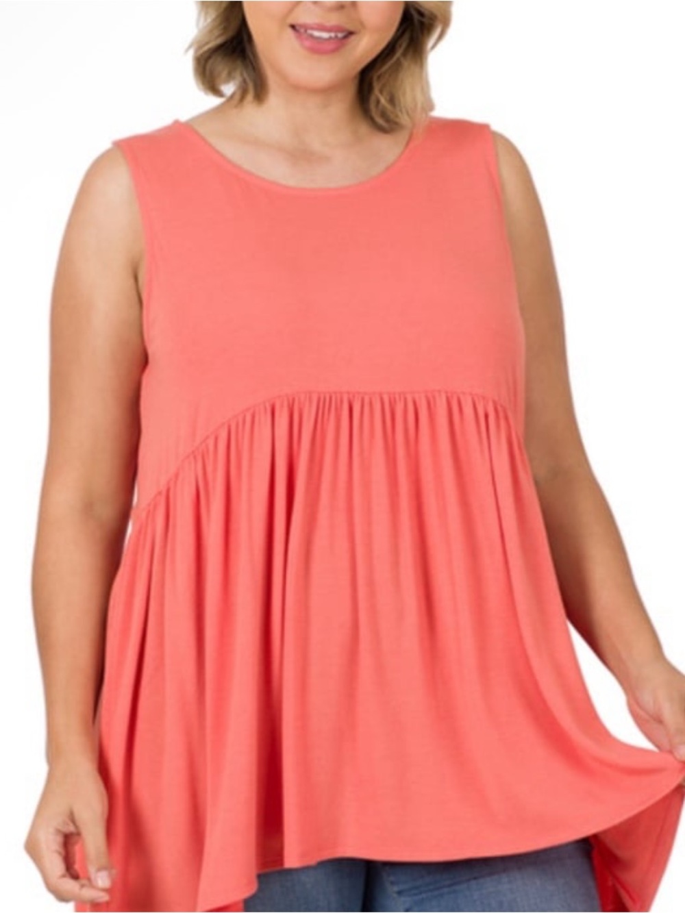 ZENANA 
Sleeveless Shirring Hi Low Empire Waist Tank Top